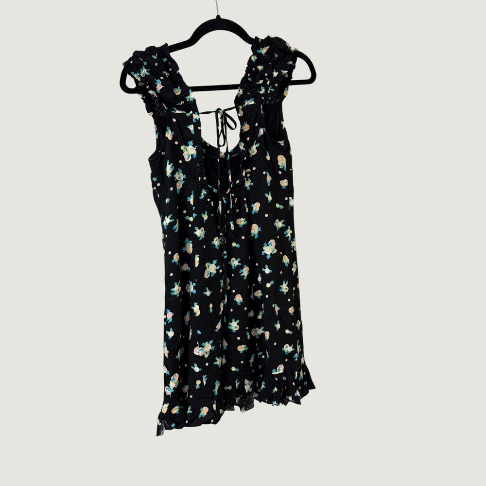 Free People Floral Polka Dot Mini Dress Black Ruffles Cottage Whimsigoth S NWT - Picture 7 of 10